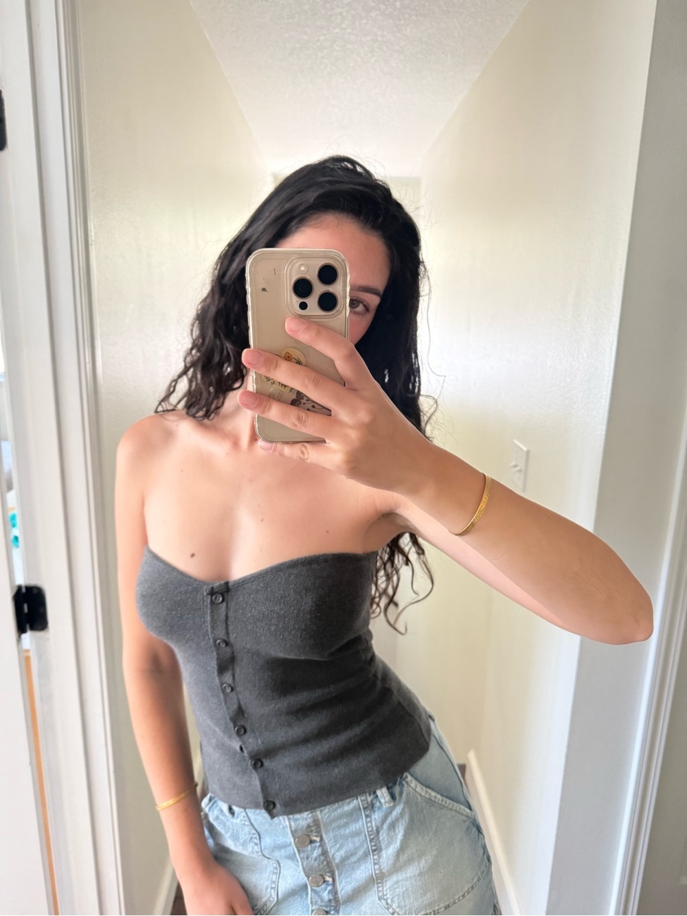 Pull&Bear Dark Gray Strapless Button-Front Knit Camisole